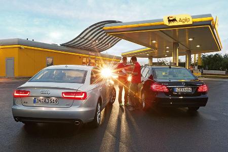 Audi A6 2.0 TDI Ultra, Mercedes E 220 Bluetec, Heckansicht