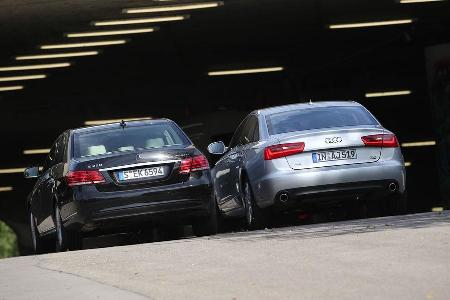 Audi A6 2.0 TDI Ultra, Mercedes E 220 Bluetec, Heckansicht