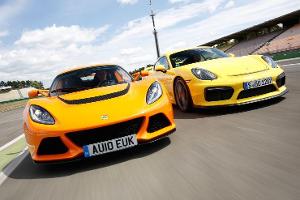 Porsche Cayman GT4, Lotus Exige S, Frontansicht