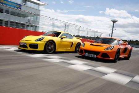 Porsche Cayman GT4, Lotus Exige S, Frontansicht