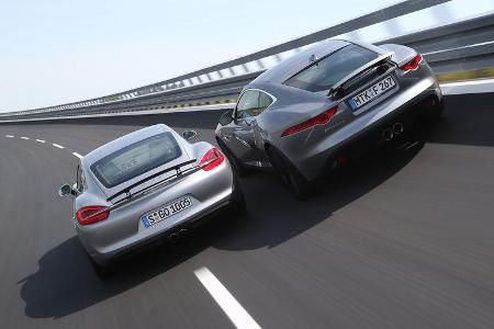 Jaguar F-Type 3.0 V6 Coupé, Porsche Cayman S, Heckansicht