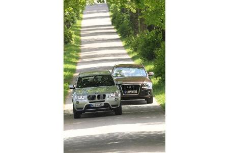 Audi Q5 3.0 TDI Quattro, BMW X3 x-Drive 30d, beide Fahrzeuge, Frontansicht