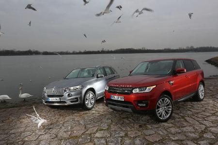 BMW X5 xDrive 30d, Range Rover Sport SDV6, Seitenansicht, Möwen