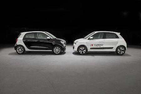 Renault Twingo SCe 70 Energy, Smart Forfour 1.0, Seitenansicht