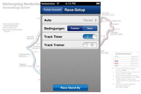 Im Setup der App lassen sich die Rennbedingungen exakt einstellen.