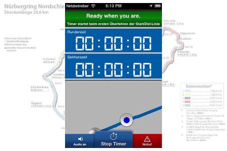 Per GPS wird die exakte Position ermittelt, der Timer startet automatisch. Unten rechts ist der Notruf-Button für Notfälle a...