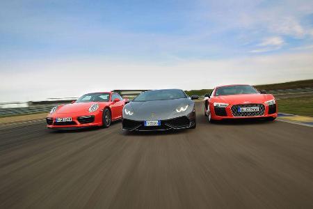 Porsche 911 Turbo S - Lamborghini Huracn - Audi R8 V10 plus - Sportwagen - sport auto 5/2016