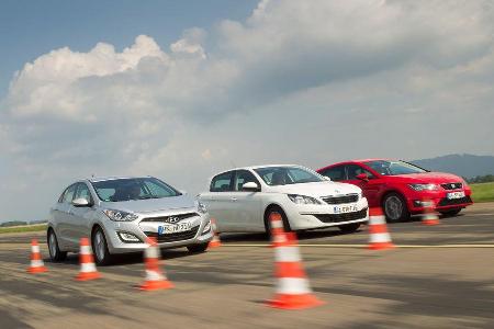 Hyundai i30 1.6, Peugeot 308 125 THP, Seat Leon 1.4 TSI, Frontansicht