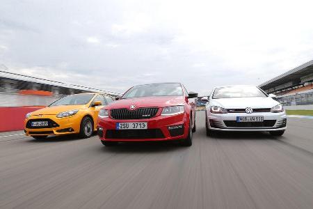 Ford Focus ST, Skoda Octavia RS, VW Golf GTI Performance, Frontansicht