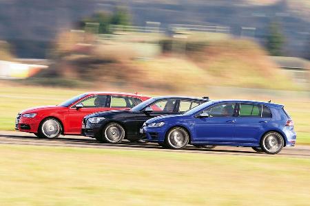 VW Golf R, Audi S3 Sportback, BMW M135i xDRIVE, Seitenansicht
