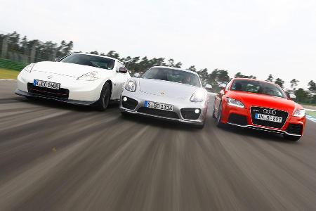 Porsche Cayman S, Audi TT RS, Nissan 370Z Nismo, Frontansicht