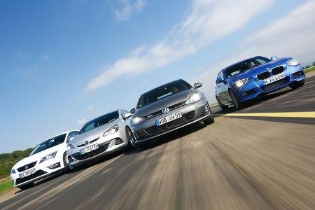 BMW 120d, Opel Astra GTC Biturbo CDTI, Seat Leon FR 2.0 TDI, VW Golf GTD, Front