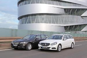 BMW 535i Touring xDrive, Mercedes E 400 T 4Matic, Frontansicht