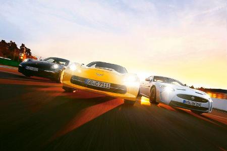 Corvette C7 Stingray, Porsche 911 Carrera S, Jaguar XKR-S, Frontansicht