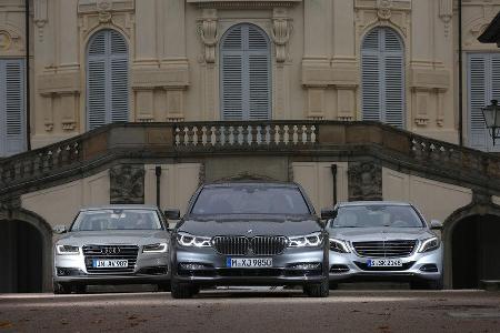 Audi A8 4.0 TFSI Quattro, BMW 750i xDrive, Mercedes S 500 4Matic