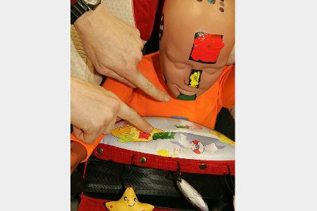 Dass der Dummy den Fangtisch mit Nase und Kinn getroffen hat, zeigen grüne und gelbe Flecken.