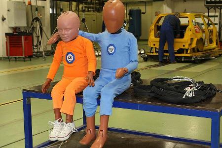 Der kleine Dummy für die Gruppe I wiegt 15, der Dummy für II-III 22,6 Kilogramm.