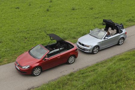 BMW 120i Cabrio, VW Golf Cabrio 1.4 TSI, Seitenansicht, Dach ffnet