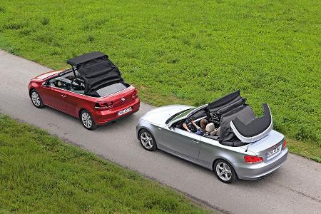 BMW 120i Cabrio, VW Golf Cabrio 1.4 TSI, Seitenansicht, Dach ffnet