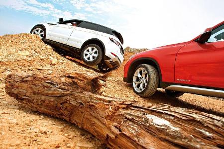 BMW X1 x-Drive 25d, Range Rover Evoque 2.2 SD, Gelände