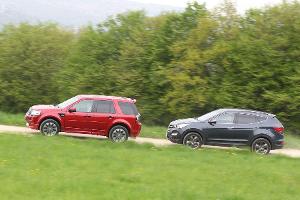 Hyundai Santa Fe 2.2 CR Di 4WD, Land Rover Freelander 2.2 SD4, Seitenansicht