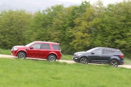 Hyundai Santa Fe 2.2 CR Di 4WD, Land Rover Freelander 2.2 SD4, Seitenansicht