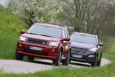Hyundai Santa Fe 2.2 CR Di 4WD, Land Rover Freelander 2.2 SD4, Frontansicht