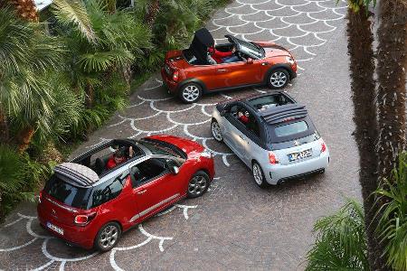 Abarth 595C, Citron DS3, Mini Roadster, Drauffsicht
