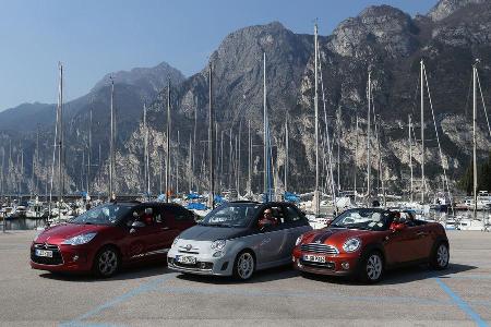 Abarth 595C, Citron DS3, Mini Roadster, Frontansicht