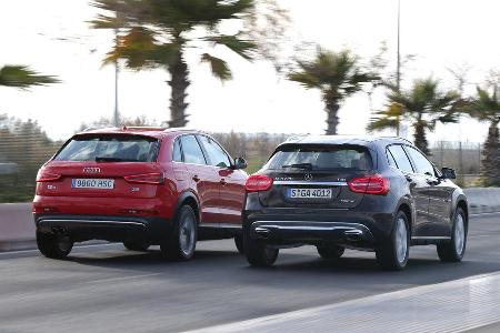 Audi Q3 2.0 TDI Quattro, Mercedes GLA 220 CDI 4Matic, Heckansicht