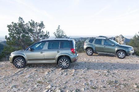 Dacia Duster dCi 110 4x4, Skoda Yeti 2.0 TDI 4x4, Seitenansicht