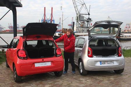 VW Up 1.0 Bluemotion, Citron C1 Airscape VTi 82, Heckklappe