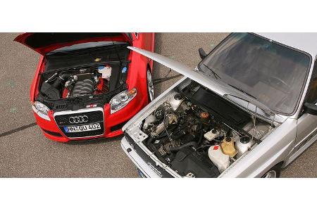 V8-Power im RS4, Fünfzylinder-Reihenmotor im Quattro.
