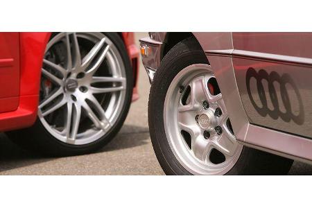 Brüder im Geiste: der vierradgetriebene RS4 als Limousine und der Ur-Quattro.