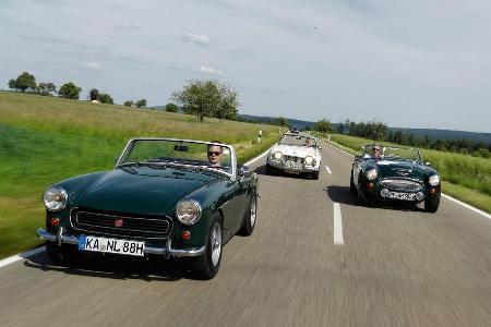 MG Midget, Triumph TR4, Austin-Healey 3000, Frontansicht