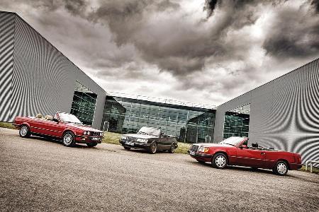 BMW 325i, Mercedes 300 CE-24, Saab 900, Seitenansicht