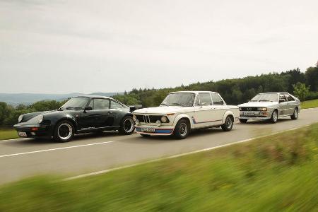 Audi quattro, Porsche 911 turbo 3.3, BMW 2002 turbo, Seitenansicht