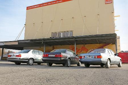 Audi V8, BMW 740i, Mercedes 420 SE, Heckansicht