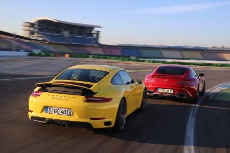 Porsche 911 Carrera S, Mercedes-AMG GT, Heckansicht