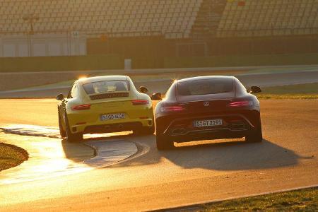 Porsche 911 Carrera S, Mercedes-AMG GT, Heckansicht