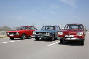 Audi 100 LS, VW 411 LE, VW K 70 L, Frontansicht