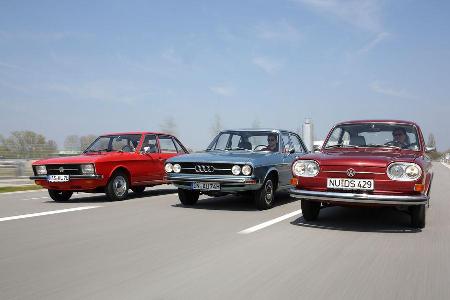 Audi 100 LS, VW 411 LE, VW K 70 L, Frontansicht