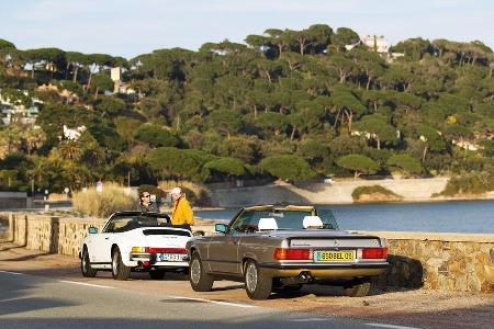 Mercedes 500 SL, Porsche 911 Carrera Cabriolet, Heckansicht