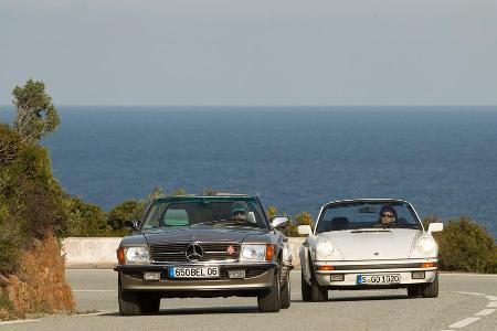 Mercedes 500 SL, Porsche 911 Carrera Cabriolet, Frontansicht