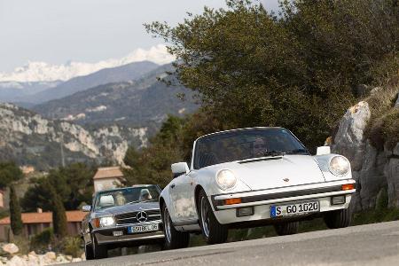 Mercedes 500 SL, Porsche 911 Carrera Cabriolet, Frontansicht