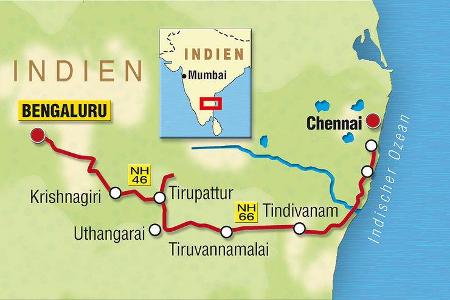 Indien-Testfahrt, VW Polo, Karte