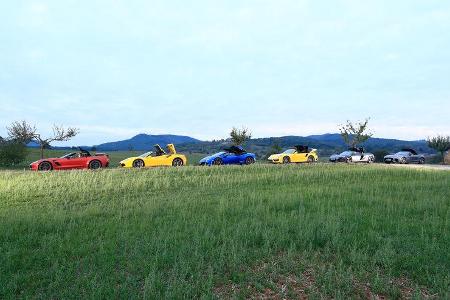 Jaguar F-Type, Chevrolet Corvette, Lamborghini Huracán, Porsche 911 Turbo S, Ferrari 488 Spider