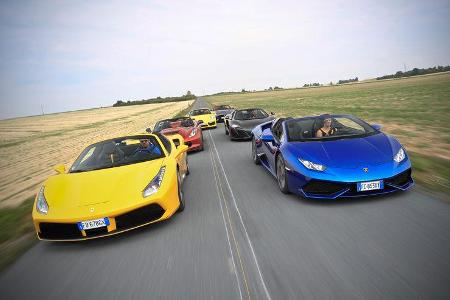 Jaguar F-Type, Chevrolet Corvette, Lamborghini Huracán, Porsche 911 Turbo S, Ferrari 488 Spider