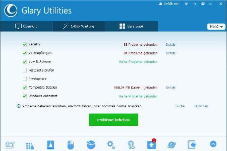 Die Glary Utilities ermöglichen dank „1-Klick Wartung“ eine komfortable Systemwartung. Nach erfolgter Analyse genügt ein Mau...