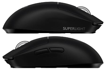 Die Logitech Pro X Superlight ist zwar symmetrisch aufgebaut, jedoch befinden auf der rechten Außenseite keine Daumentasten.